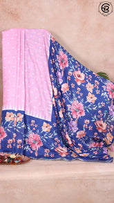 Taffy Pink and Space Blue Floral Butta and Digital Printed Pallu Fancy Georgette Saree